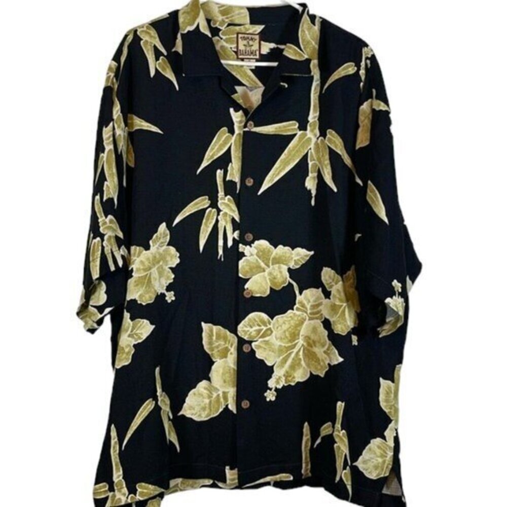 Tommy Bahama Silk Hawaiian Black Shirt Floral Button Down Size XL EUC #1362-LA